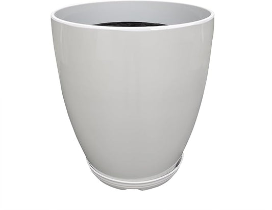 FixtureDisplays® 11.8" Diameter 11.8" Tall White Plant Pots, Plastic Flower Pots with Drainage Holes and Saucers for Indoor and Outdoor 15748-NF