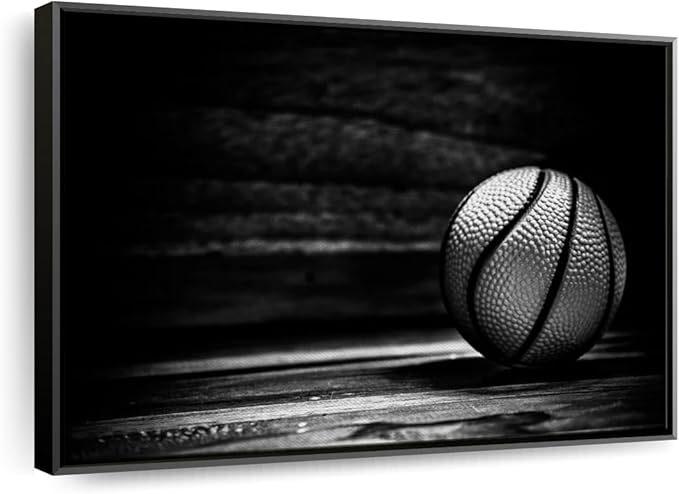 ElephantStock Basketball Wall Art - Horizontal Framed Canvas - 1-Piece Hallway Wall Decor - Photography sports Canvas Print - Black and Gray Decor for Wall - 37" X 25"