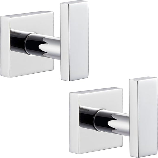 Angle Simple Bath Towel Hook 2 Pack, Stainless Steel Square Robe Coat Holder for Wall, Bathroom Kitchen Garage Wall Hook for Hanging Tools, Polished Chrome