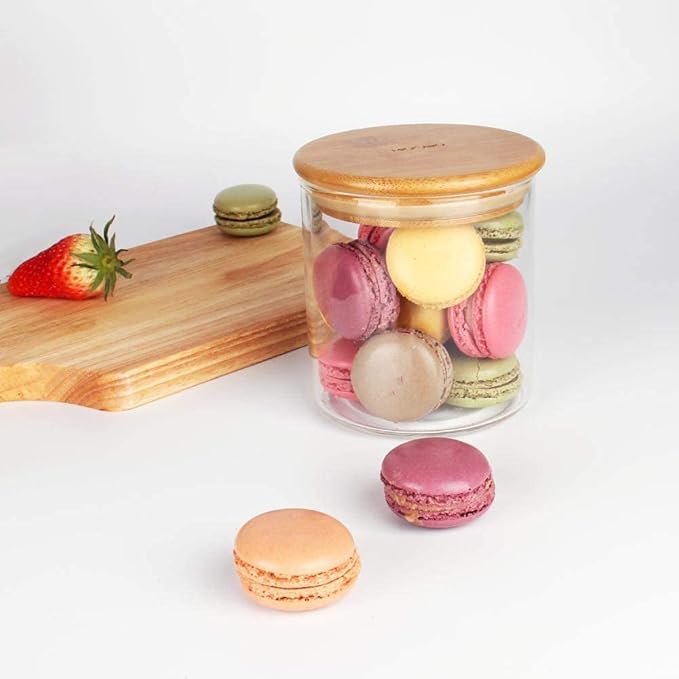 SIXAQUAE Glass Food Storage Containers Jar Seal Bamboo Lids 4 Packs 600ml Airtight Canister Organization Sets Stackable…