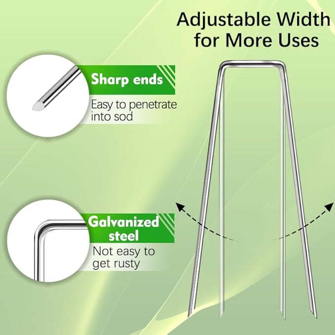 200 Pack Landscape Staples 4 Inch 12 Gauge Garden Stakes Galvanized Garden Staples Ground Pins Anti-Rust Ground Stakes for Weed Barrier, Irrigation Tubing, Yard Lawn, Landscape Fabric