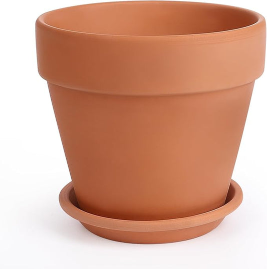 INGOFIN 12 Inch Terracotta Pot with Saucer - Ceramic Clay Pot for Plants with Drainage Hole, Large Terra Cotta Flower Planter with Tray for Indoor Outdoor Plants
