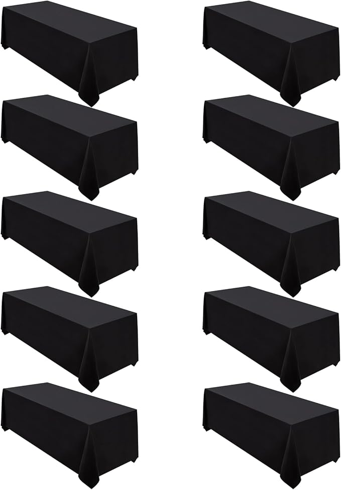 Surmente 10 Pack Black Tablecloth 90 x 156-inch Rectangular Polyester Table Cloth for Weddings, Banquets, or Restaurants
