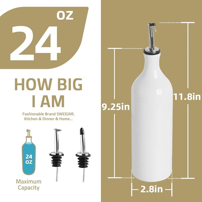 Sweejar Large Ceramic Oil Dispenser Bottle, Opaque Cruet Protects to Reduce Oxidation, Suitable for Storage of Oil, Vinegar, Soy Sauce & Other Liquids, Pack of 1, 24 Fl Oz (Jade)
