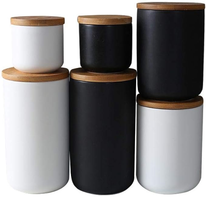 MilkyWay Food Storage Jar Strong Ceramic Storage Canisters with Airtight Seal Bamboo Lid Modern Design Seal Damp-Proof Kitchen Jar for Coffee, Tea, Spice and More (White(M: 27oz/800ml))
