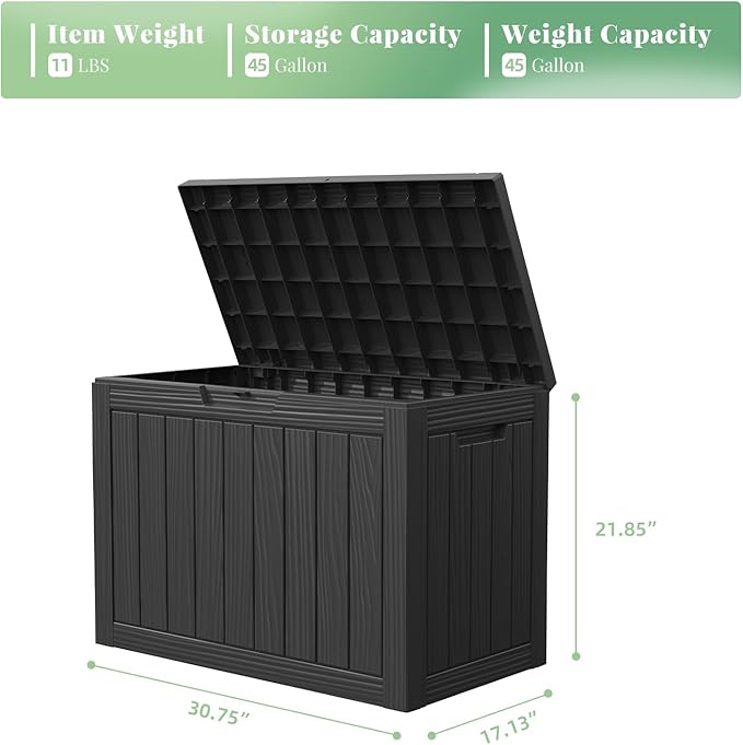 DRATO 45 Gallon Deck Box, Outdoor Storage Box for Patio Furniture, Patio Cushions, Gardening Tools, Pool Supplies 480lbs Weight Capacity,Waterproof Resin Storage Boxes