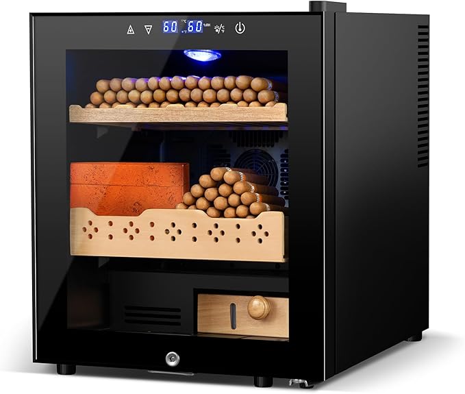 Electric Humidor for Cigars, 50L 300 Counts Large Capacity,Thermostatic Desktop Electric Cooler Cabinet with Digital LED Screen, Safety Lock,Smart Humidity & Temp Control, Gifts for Men