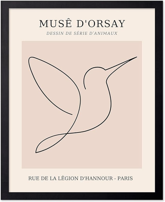 Poster Master Vintage Poster - Retro One Line Hummingbird Drawing Print - Bird Line Art - Minimal Gift for Him, Her, Animal Lover - Abstract Decor for Home, Office - 11x14 UNFRAMED Wall Art