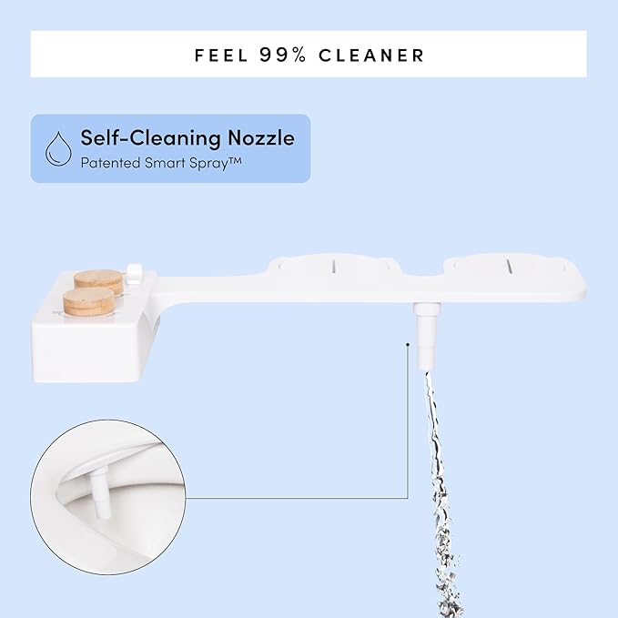 TUSHY Spa Warm Water Bidet Attachment for Toilet. Universal Fit, Easy Install (Requires Sink Access for Optional Temperature Control) Self Cleaning, Adjustable Pressure, Angle Control, Platinum Knob