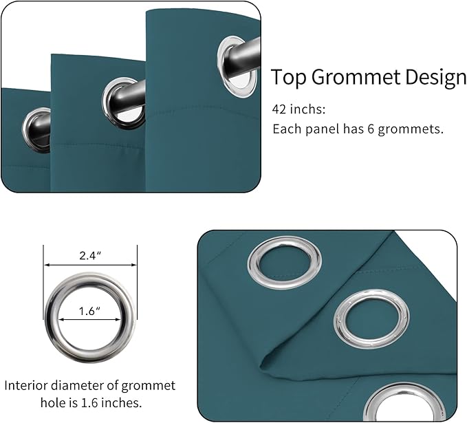 Easy-Going Blackout Curtains for Bedroom, Solid Thermal Insulated Grommet and Noise Reduction Window Drapes, Room Darkening Curtains for Living Room, 2 Panels(42x72 in, Peacock Blue)