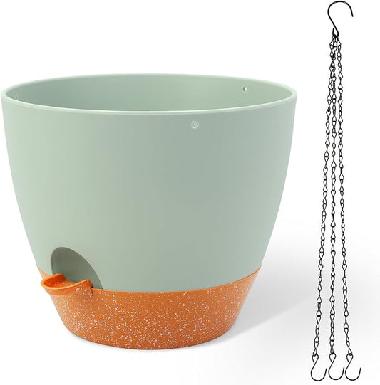 GARDIFE Large Hanging Planter, 12 inch Hanging planters for Indoor. Outdoor Plants, Self Watering Plant Pot, Plant Hanger, Green
