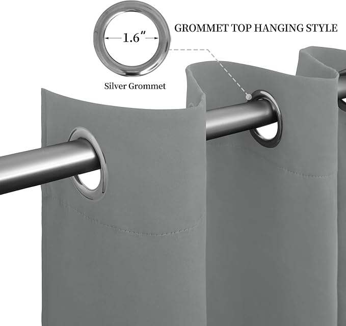 Easy-Going Blackout Curtains for Bedroom, Solid Thermal Insulated Grommet and Noise Reduction Window Drapes, Room Darkening Curtains for Living Room, 2 Panels (52x63 in,Light Gray)