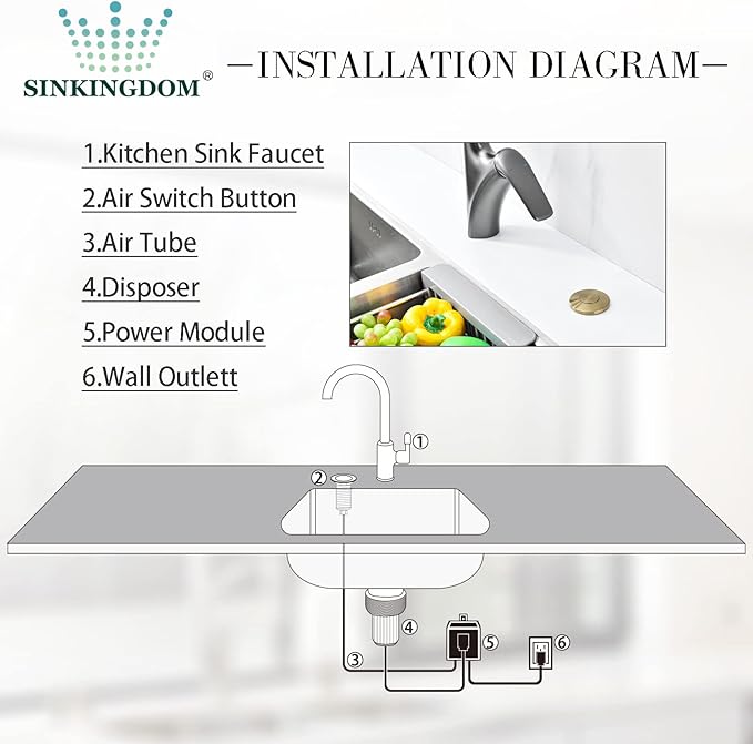Garbage Disposal SinkTop Air Switch Kit with Long Button,Brass Made Cover,Champagne Bronze