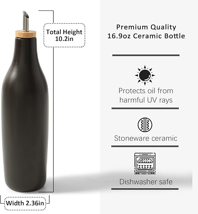 HOMCDALY Ceramic Olive Oil Dispenser for Kitchen, Stoneware 16oz Oil and Vinegar Bottles Dispenser, Kitchen Dispenser Bottle for EVOO Vinegar Syrups, Modern Farmhouse Design(B)