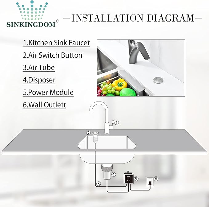 Garbage Disposal SinkTop Air Switch Kit with Long Button,Brass Made Cover,Brushed Nickel