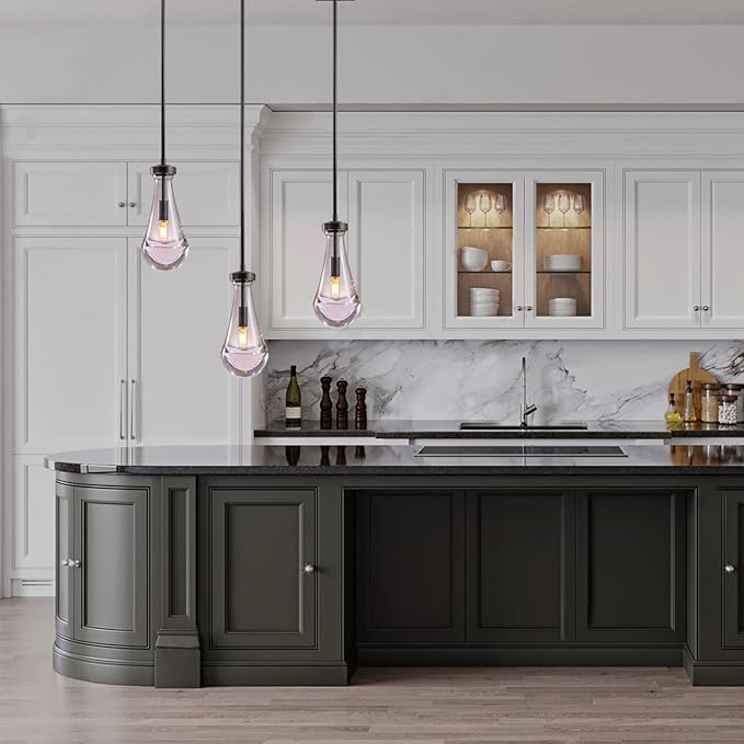 Raindrop Pendant Lights, Modern Black Pendant Lights for Kitchen Island, Dining Room Light Fixture Raindrop Chandelier, Chandelier for Living Room Hallway, Including The Bulb
