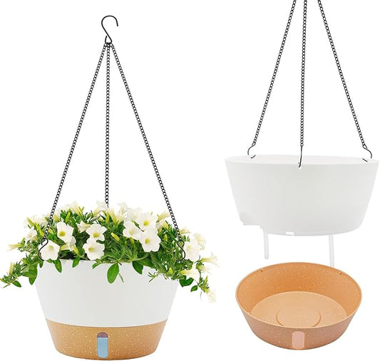 ZMTECH 12 Inch Hanging Planters for Outdoor, 2 Pack Self Watering Pots for Indoor Plants, Large Hanging Baskets for Plants Outdoor with Visual Reservoir and Drainage Hole(White)