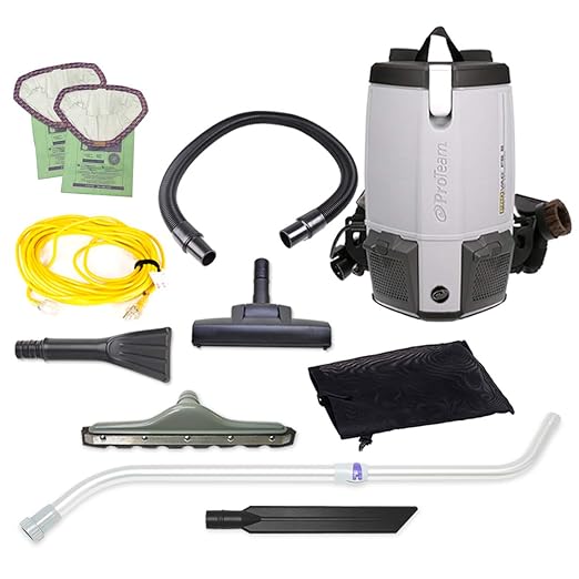ProTeam Commercial Backpack Vacuum Cleaner, ProVac FS 6 Vacuum Backpack with HEPA Media Filtration and Residential Cleaning Service Kit, 6 Quart, Corded