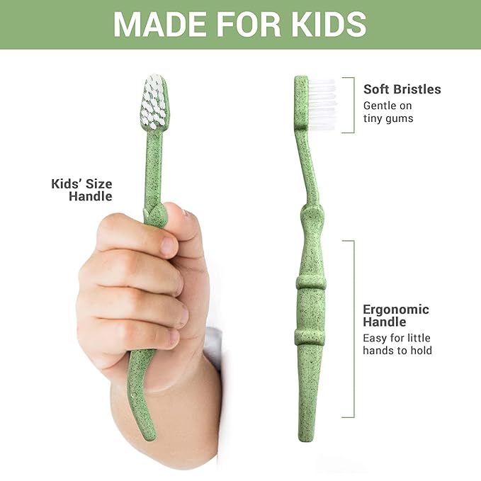 ROARex Vegan Eco Friendly Kids Toothbrush Natural Dinosaurs Made from Plants | 100% Biodegradable and Compostable | 1% for The Planet Product
