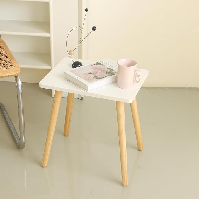 AWASEN Side Table, Small End Accent Table for Living Room Bedroom Office Small Spaces, Modern White Side Table Nightstand with Solid Wood, Easy Assembly, (White)