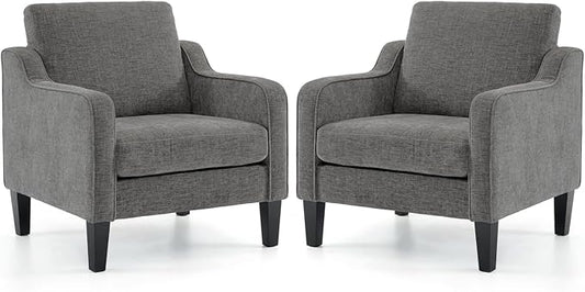VINGLI Accent Chairs Set of 2 for Living Room, Light Grey Mid Century Modern Chair Soft Chenille Sofa Chair Upholstered Comfy Arm Chairs for Bedroom, Play Room, Apartment