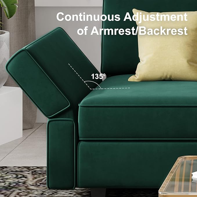 Belffin Modular Sectional Couch U Shaped Sofa with Storage Seat Reversible Sectional Sofa Couch with Chaise Velvet Green