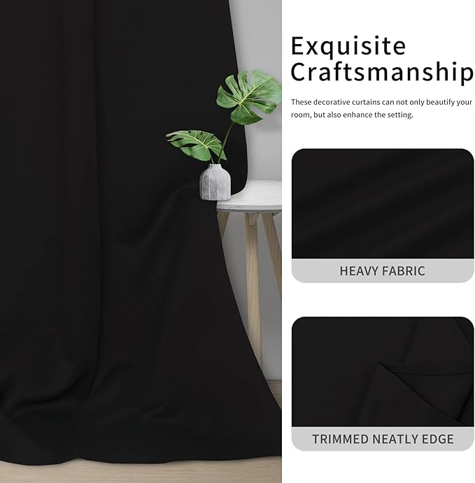 Easy-Going Blackout Door Curtains for Bedroom, Solid Thermal Insulated Grommet and Noise Reduction Window Drapes, Room Darkening Curtains for Living Room, 1 Panel (100x84 in, Black)