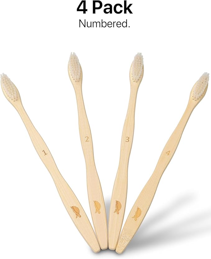 Sea Turtle Plant-Based Bristles, Bamboo Toothbrushes, Soft Natural Toothbrush for Adults (4 Pack)