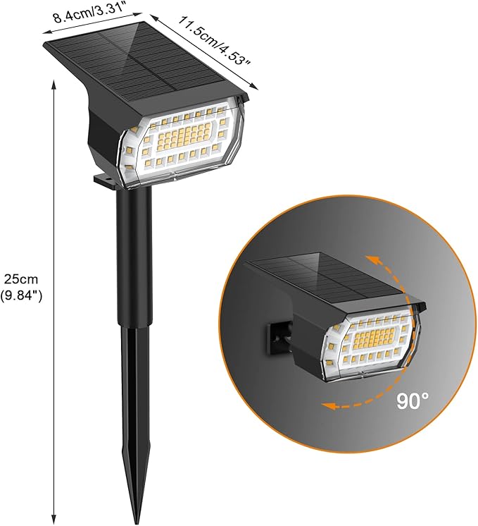LANSOW Solar Spot Lights Outdoor, [4 Pack/57 LED] 2-in-1 Solar Landscape Spotlights, 3 Modes IP65 Waterproof Dusk to Dawn Solar Powered Flood Wall Lights for Outside Yard Garden Pathway(Warm White)