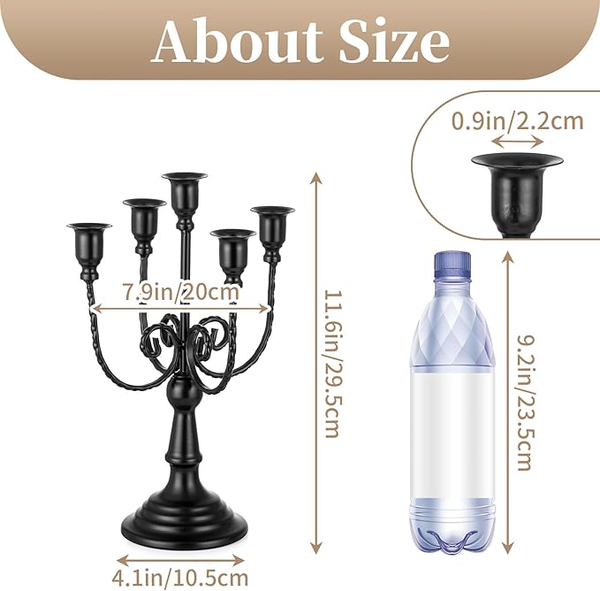 Sziqiqi Candelabra Black Candle Holders - 5 Arms Candlestick Centerpiece for Tables Vintage Candleholder Stand for Halloween Thanksgiving Decor