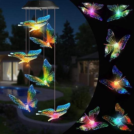 Toodour Solar Wind Chime, Color Changing Wind Chimes Butterfly, LED Decorative Mobile, Gifts for Mom Grandma, Waterproof Outdoor Decorative Lights for Garden, Patio, Yard, Window, Outdoor Decor