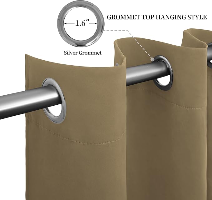 Easy-Going Blackout Curtains for Bedroom, Solid Thermal Insulated Grommet and Noise Reduction Window Drapes, Room Darkening Curtains for Living Room, 2 Panels (52x108 in,Tan)