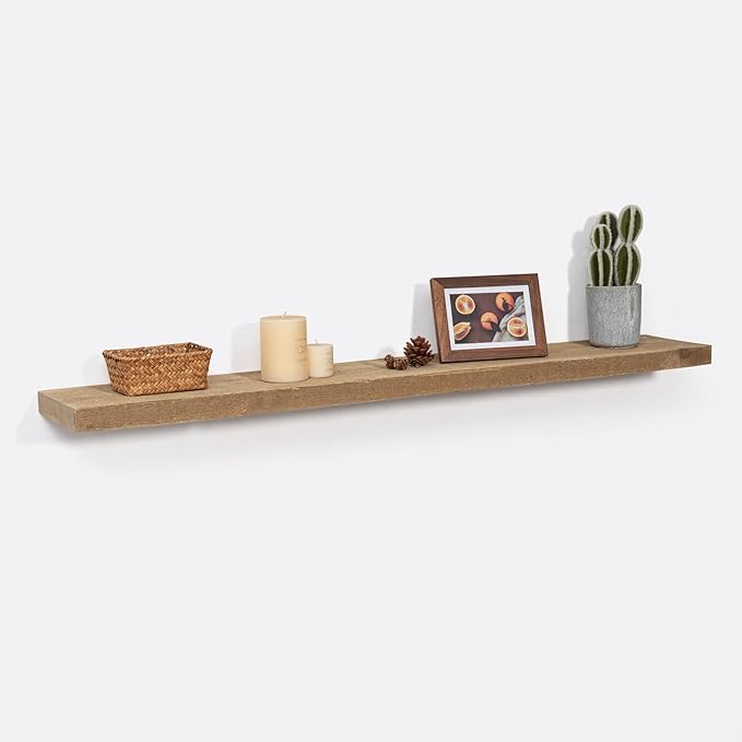 Floating Shelves - 8" Deep Rustic Reclaimed Barnwood Wall Hanging Shelves with Invisible Heavy-Duty Metal Bracket - Wall Mounted - Farmhouse Style - 48 inches, Distressed Natural