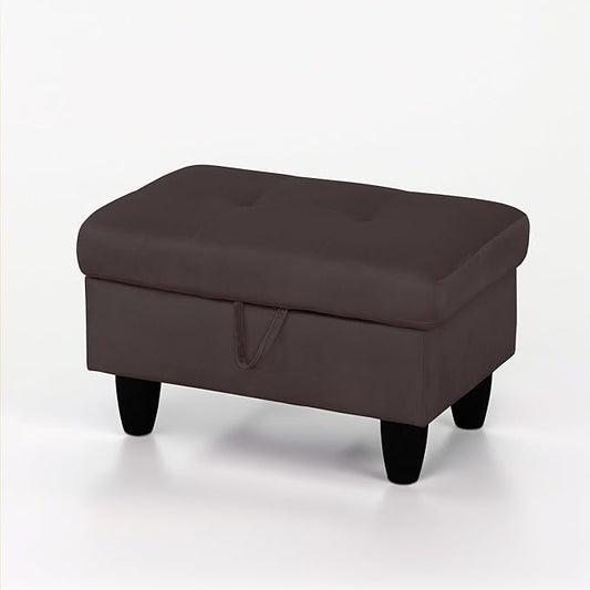 Ottoman Rectangular Storage Ottoman Bench, Flannel Footrest Stool Footstool with Lid for Living Room, Bedroom, Entryway, Dark Coffee, 28.5"x19"x17.5"