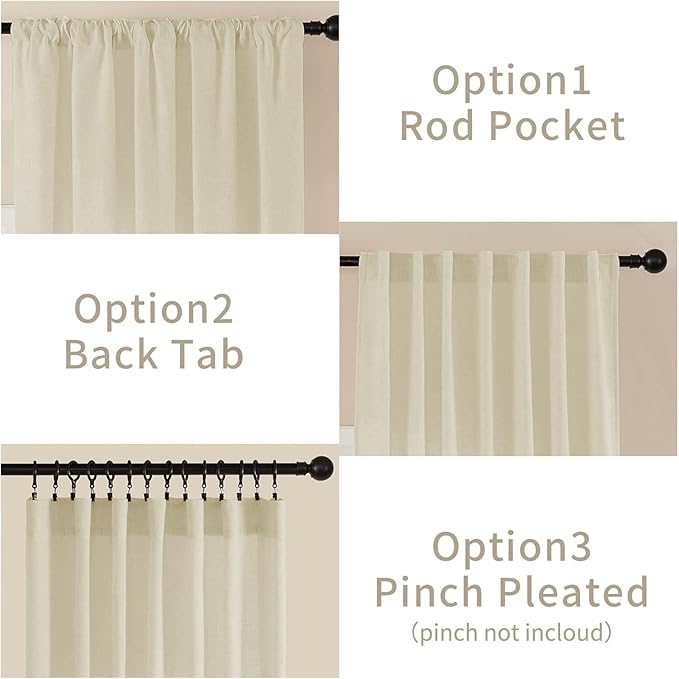 Joydeco Linen Curtains 90 Inch Length 2 Panel Sets,Light Filtering Curtains for Bedroom 37 Inch Wide Living Room Drapes with Back Tabs & Rod Pockets (W37 x L90 Inch, Linen)