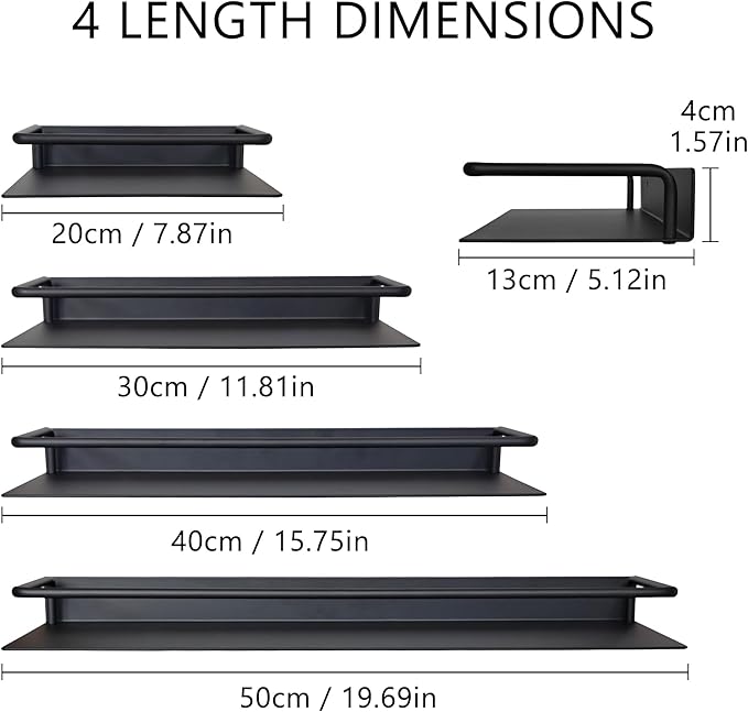 JOOM Metal Wall Floating Shelf - Metal Wall Shelf, Black Floating Shelf, Small Bathroom Shelf, (Black, 8Inch)
