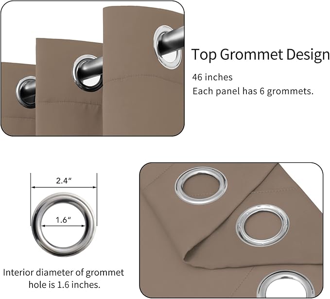 Easy-Going Blackout Curtains for Bedroom, Solid Thermal Insulated Grommet and Noise Reduction Window Drapes, Room Darkening Curtains for Living Room, 2 Panels(46x84 in, Camel)