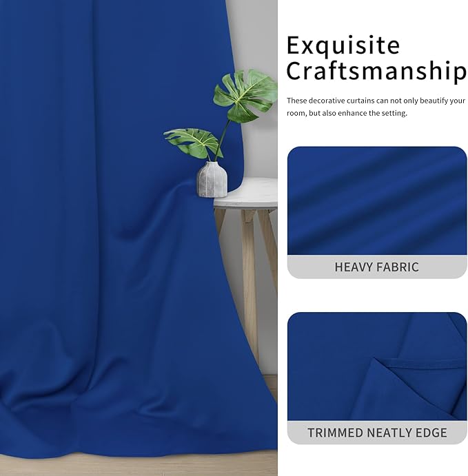 Easy-Going Blackout Curtains for Bedroom, Solid Thermal Insulated Grommet and Noise Reduction Window Drapes, Room Darkening Curtains for Living Room, 2 Panels(46x63 in, Classic Blue)