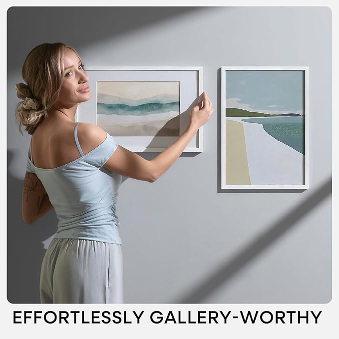 Homeforia 11x17 White Wood Frame, High End Oak 17 x 11 White Wooden Picture Frames with Mat 8 by 12, 11x17 Poster Frame Matted to 8x12 inch Photo, 17x11 Thin Frames, Tempered Glass, Wall Kit, Set of 1