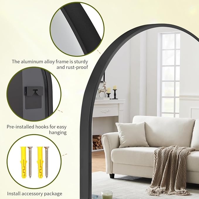 BEAUTYPEAK 32"x42" Arch Bathroom Mirror, Wall Mounted Vanity Metal Frame Mirror for Bedroom, Entryway, Living Room, Black