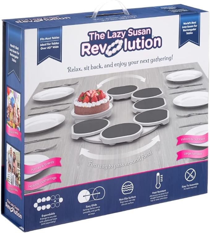 Full Set - Dark Gray - The First Patented Lazy Susan Turntable Expandable for Rectangular & Oblong Tables - Kitchen & Dining Tables - Great Gift! Parties & Gatherings.