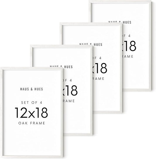 HAUS AND HUES 12x18 Picture Frames For Wall - Set Of 4 Poster Frames 12x18, Picture Frames 12x18, 12x18 Frames, Frames 12 X 18, Gallery Wall Frame Set, 12x18 Poster Frame (White Frame)