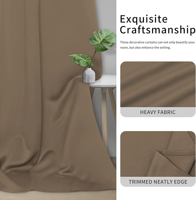 Easy-Going Blackout Curtains for Bedroom, Solid Thermal Insulated Grommet and Noise Reduction Window Drapes, Room Darkening Curtains for Living Room, 2 Panels (34x54 in, Camel)