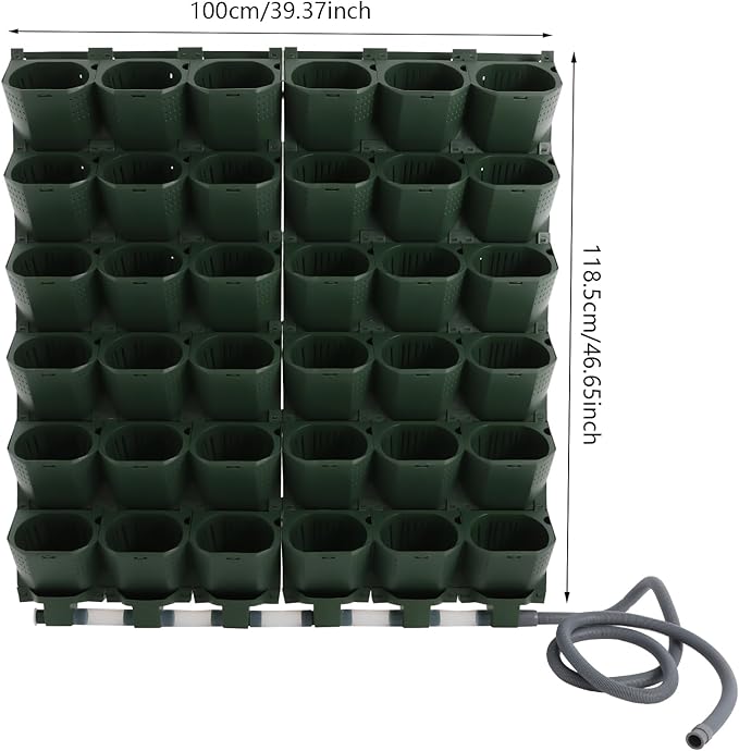 36 Pockets Hanging Planter Bags, Vertical Wall Mounted Plant Planting Grow Bags, Stackable Wall Planter with Timer, Self Watering Hanging Planters for Outdoor Indoor Garden-Green
