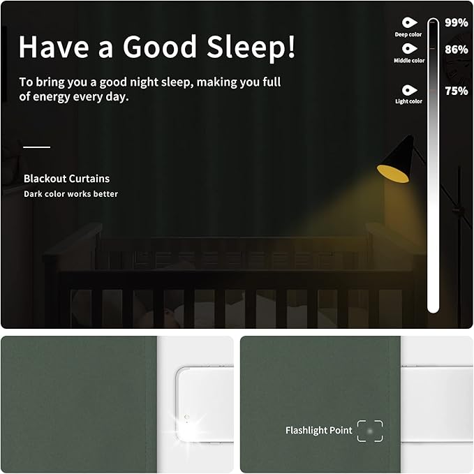 Easy-Going Blackout Curtains for Bedroom, Solid Thermal Insulated Grommet and Noise Reduction Window Drapes, Room Darkening Curtains for Living Room, 2 Panels (42x36 in, Greyish Green)