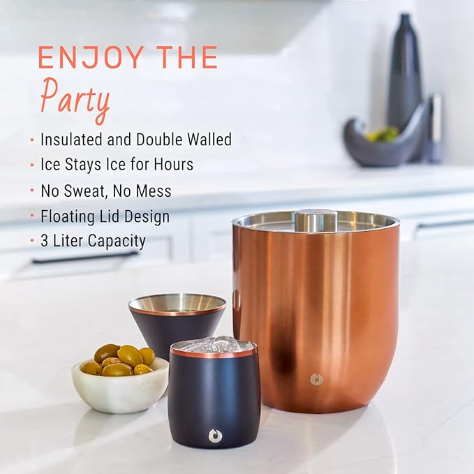 SNOWFOX Premium Vacuum Insulated Stainless Steel Ice Bucket with Lid/Tongs, Non-Rubber Bottom, Home Bar Accessories, Bartending Ice Buckets for Parties, Outdoor Entertaining Supplies, 3L, Steel