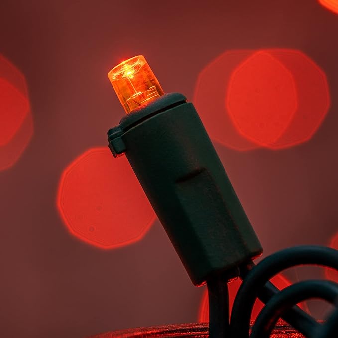 200 Count Orange Wide Angle LED Christmas Lights, 66 ft Green Wire UL Certified Commercial Grade 5mm Holiday String Light Set (Orange)