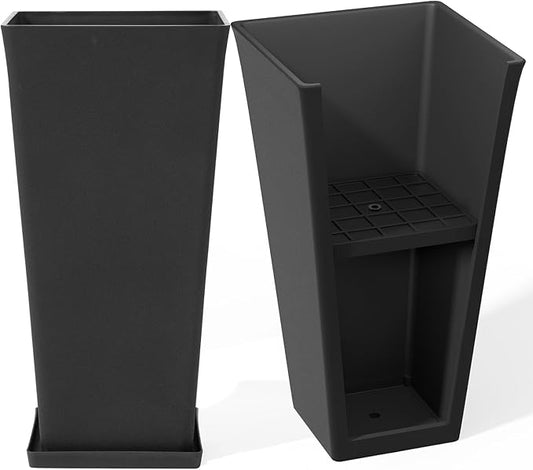 LA JOLIE MUSE 30 inch Tall Black Planters Set of 2, Indoor/Outdoor Rectangular Large V Shaped Taper Planters for Front Door