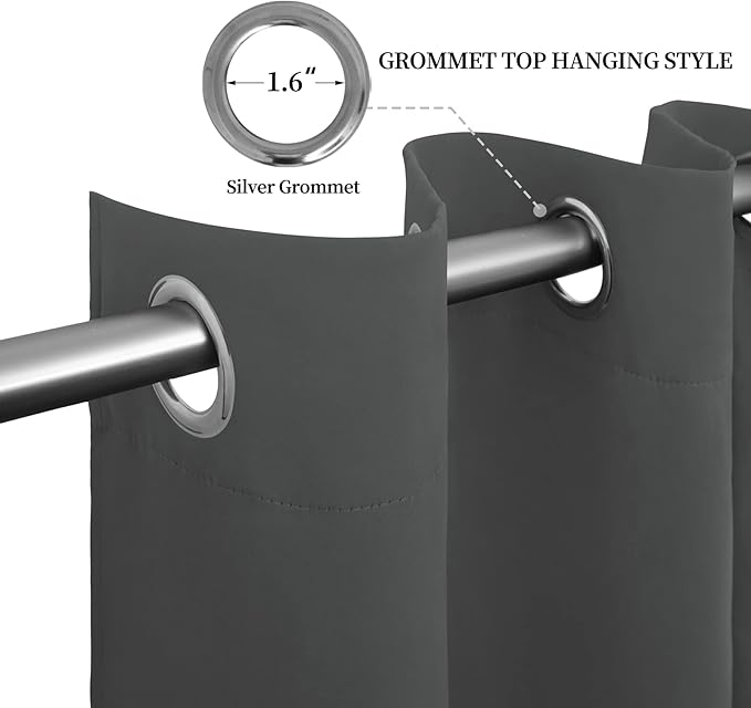 Easy-Going Blackout Curtains for Bedroom, Solid Thermal Insulated Grommet and Noise Reduction Window Drapes, Room Darkening Curtains for Living Room, 2 Panels (52x84 in,Gray)