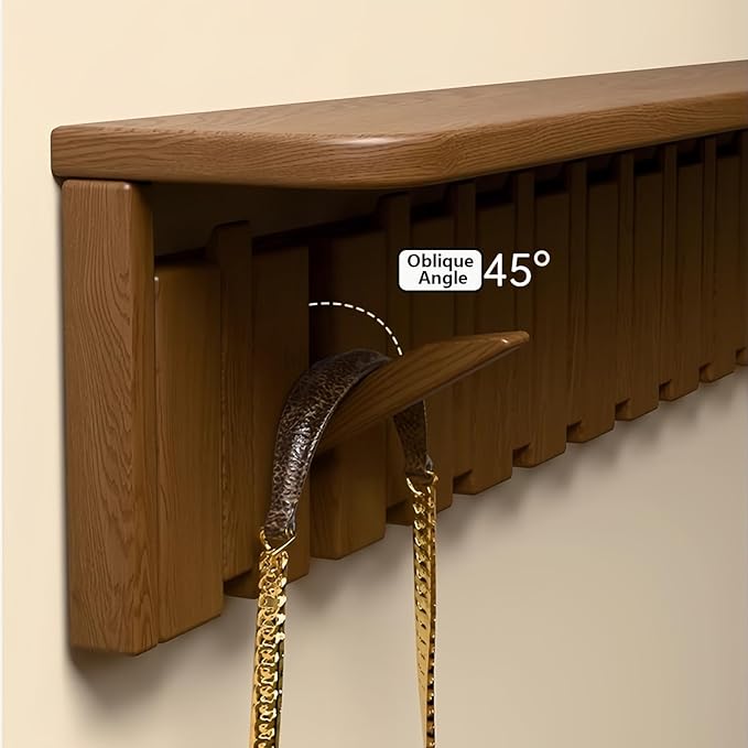 Wall Mounted Piano Key Hanger | Flip Style Hook | Entrance Wall Art Hook, Made of Oak Wood (3 Times Painted, 4 Times Polished) (Tray Beech, 12Hooks)